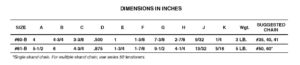 Murray Tensioners Adjusto-Matic Dimensions Chart