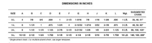 Murray Tensioners Type L Shaft-Mounted Tensioner Dimensions Chart